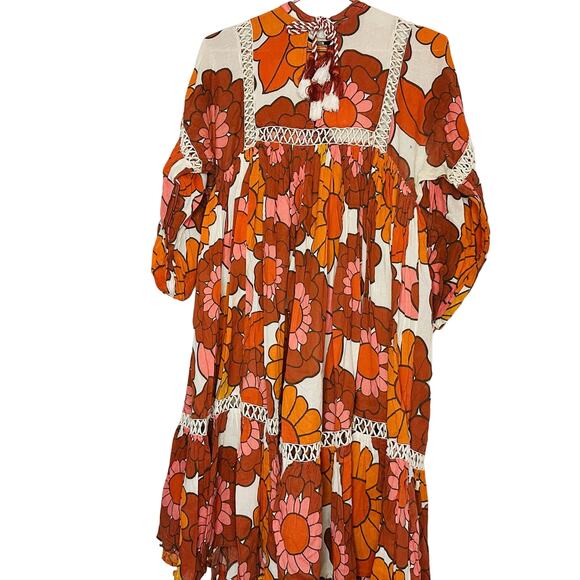 DODO BAR OR Nell Burnt Orange White Floral Lace Cutout Oversized Dress Size S - Picture 4 of 14